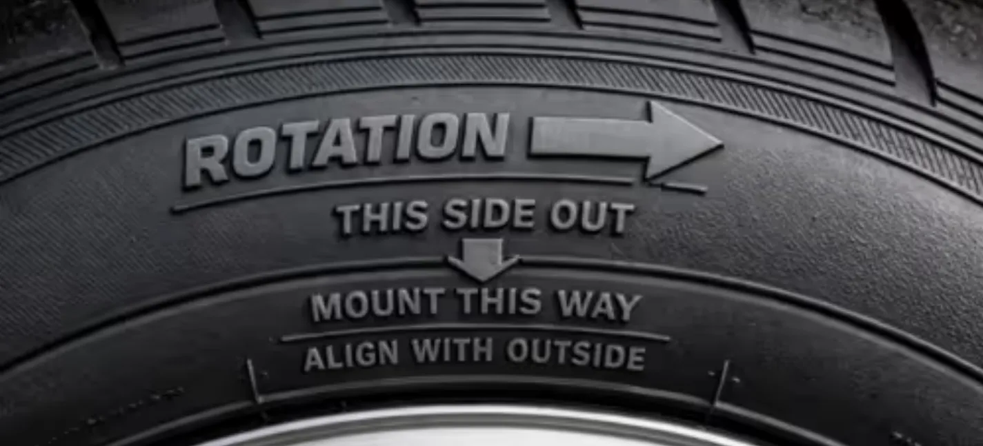 Example of a tire with an Outside marking indicating the correct installation side