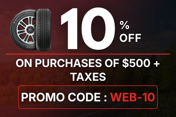 Online tire discount promotion, 10% off with code WEB-10