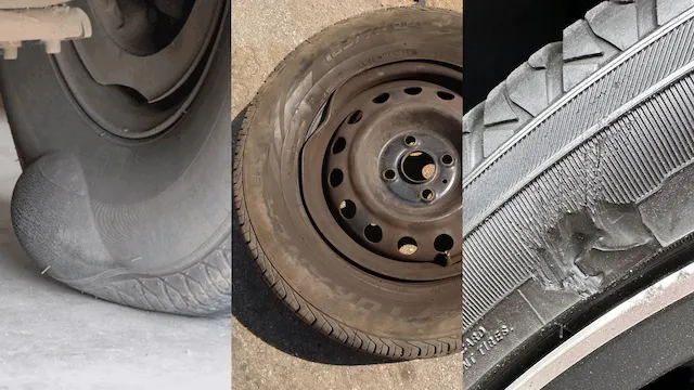 Tire damaged after hitting a pothole